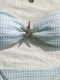 Sexy Sky Blue Micro Bikini 2026 Women Metal Starfish Ornament Pleate Push Up Tie Side Thong Swimsuit Beach Bathing Suit Swimwear