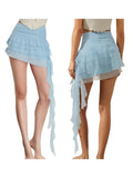 Women's Summer Mini Skirt Long Tassel Design Casual Solid Multi-Layered Ruffles Low Rise Short Skirts