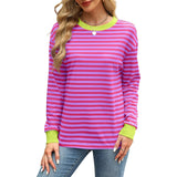 Autumn Winter Long Sleeve Basic T-Shirts Women Stripe Print Round Neck Casual Loose Fit Tunic Tops Streetwear