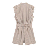 Women's Belted Striped Shorts Jumpsuit Women Striped Sleeveless Button Down Belted Pocket Detail Casual Jumpsuit For Summer 9X2T