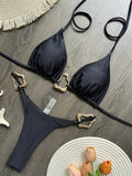 Sparkling Metal Ring Halter Extreme Mini Thong Bikini Female Swimsuit Women Swimwear Two-pieces Bikini Set Bathing Suit Swim