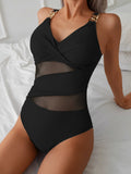 DEKA Retro Mesh Patchwork Swimwear Women Solid Strapped One Piece Swimsuit Sexy Push UP Monokini Summer Beach Bathing Suit