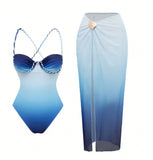S - XL New With Skirt Underwired Cross Back Women Swimwear One Piece Swimsuit Female High Leg Cut Bather Bathing Suit Swim V7859