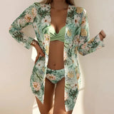 20 Colors Three Piece Bikinis Set Women Sexy Push Up Swimwear Swimsuit Plants Print Bathing Suit Bikini Cover Up Banadores Mujer