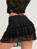 Women Flower Lace Mini Skirts High Waist Ruffle Layered Pleated Skirt Summer Y2K Gothic Skirt for Beach Club Street