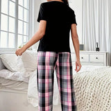 Women's Short Sleeve Crew Neck Top With Shorts And Pants 3 Piece Loungewear Sleepwear Lounge Sets Nighty Print Casual Pajama Set