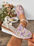 Hollow Fabric Roman Shoes Summer Travel Round Head Wedge Toe Fashion Sandals Comfortable Thick-sole Women's Shoes 2026