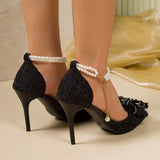 2026 new Design White Pearl Bowknot Women Pumps Sexy Pointed Toe High Heels Wedding Prom Shoe PVC Transparent Sandal Female
