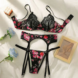 3 pieces of ultra-thin lace sexy lingerie paired with printed bikini with adjustable shoulder straps for a fun outfit A3100