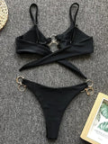 Metal Rings Bikinis Hollow Out Bikini Women Swimsuit Female Brazilian Swimwear Two Pieces Bikini Set High Cut Bathing Suit Swim