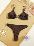 New Metal Buckle Micro Bikini Set 2026 Women Coffee Push Up Bra Bandage High Waist Swimsuit Beach Bathing Suit Swimwear Biquini