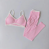 2PCS High Waisted Sports Bra Set with Contrasting Small Suspender Tight Fitting Hip Lifting Training Bra And Pants