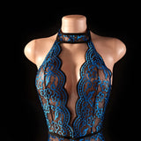 Blue Open Cross Women Body Suit Crotchless Sexy Temptation Adult Erotic Lingerie Pajamas Lace Sex Bodysuit V-neck Hot Underwear
