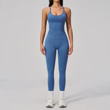 Summer Seamless Yoga Sets Women Outdoor Slimming Sports Tank Top High Waist Hip Lifting Leggings Gym Fitness Suits Tracksuit