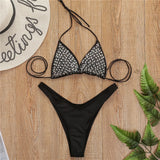 2026 Summer Pearl Decor Women's Swimsuit Shiny Strappy Swimwear Sexy Backless 2 Pieces Suit Femme Lace Up Bathing Suit Beachwear