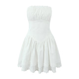 White Lace Dress Women Strapless Sleeveless Short Summer Dress Corset Cotton Mini Beach Casual Vestidos Party Dress 2025