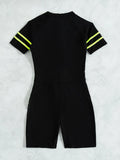 Zipper Mesh Surf One Piece Swimsuit Women Neon Green Solid Black Tummy Control Swimwear Beach Bathing Suit Swimming Set Monokini