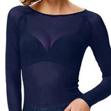Women Mesh Bottoming Shirt See through O Neck Long Sleeve Lady Blouse Slim Fit Sexy Clear Sun Gauze Tops