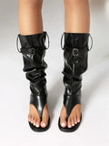 2025 Brand Plus Size 48 Trendy Denim Blue Gladiator Sandals Women Chic Black Chunky Heels  Fashion Comfy Walk Summer Boot Shoes