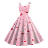 Retro Rockability Party Prom Dresses For Women Vintage Fashion Fruit Print Sleeveless A Line Dress Elegant Summer Evening Dress