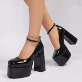 Fashion Chunky Heel Mary Jane Shoes Women Ankle Strap Thick Platform Pumps Woman Plus Size Super High Heels Party Wedding Shoes
