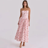 FDYOUI 2026 Summer Spaghetti Strap A-line Floral Vacation Dress for Women Elegant High Waist Tunics Long Party Evening Dresses