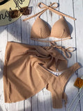 With Skirt Wrinkled Bra Cup Bikini Female Swimsuit Women Swimwear Three-pieces Bikini Set Push Up Bathing Suit Swim Beachwear