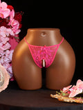 1Pcs Women Lace Beading Panties Ladies Erotict Crotchless Thongs G-string Lingerie Sexy Underwear Crotch-Pearls Ornament Briefs