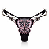 Butterfly Lace Thong for Women Low Waist G-String Transparent Mesh Panties Sexy Embroidered Briefs Adjustable Waist Culotte Femm