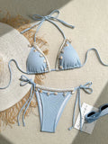 Shell Decoration Halter String Strappy Bikini Women Swimwear Female Swimsuit Two-pieces Bikini Set Ribbed Bathing Suit Swim Lady