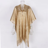 Sexy Fringe Tassel Mesh Sheer Shiny Knitted Tunic Beach Cover Up Cover-ups Beach Dress Beach Wear Beachwear Female Women V3321