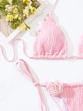 DEKA Women Sexy Thong 3D Flowers Bikini Set Halter Strappy Bikini Thong Swimwear Female Swimsuit Two-pieces Bather Bathing Suit