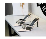 Water Diamond Women's Sandals Summer Cross Band High Heel Slip-On Shoes Leather Material Anti-Slip Rubber Sole Casual Style