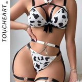 Toucheart Sexy Lingerie Suit Spotted Sexy Neck Halter Pure Sensual Uniform Lingerie Split Set Women's Sexy Halter Underwear Suit