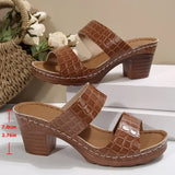 2025 Pu Leather Chunky Heel Sandals Women Plus Size 36-43 Platform High Heels Slippers Woman Lightweight Open Toe Summer Sandles