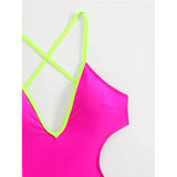 V Neck Splicing Extreme String Mini Micro Thong Women Swimwear One Piece Swimsuit Female Padded Bathing Suit Bather Swim V7085