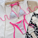 Sexy Leopard Printed Halter Brazilian Bikini Women Swimwear Female Swimsuit Two-Piece Bikini Set Bather Bathing Suit Swim V3681