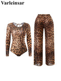 S - XXL 2026 With Pants Long Sleeve Leopard Women Swimwear One Piece Swimsuit Female High Leg Cut Bather Bathing Suit Swim V7349