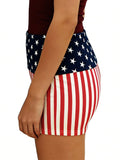 Women’s Streetwear Shorts Patriotic Shorts Casual Fold-Over Waist Stars and Stripes Print Slim Fit Shorts