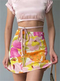 Women Floral Mini Skirts High Waist Bohemian Beach Vintage Casual Skirts Summer Aesthetic Y2K Clothes Streetwear