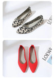 Elegant Leopard Knitted Ballet Flats Woman Pointed Toe Mesh Moccasins Ladies Fashion Walking Loafers Slip-on Soft Driving Shoes