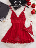 Transparent Hot Sexy Lingerie Women's Underwear See Through Flower Edging Lace Nightdress And Thongs Pijamas Sets Female Nighty