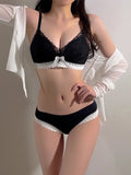 Wireless French Bralette for Small Chest, No Adjustable Push Up Lace Bra Set, Comfort Sexy Non Padded Lingerie for Women MOYISU