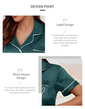 Women's Pajama Lounge Set Summer Heart Embroidered Pocket Patched Short Sleeve Shirt & Shorts Pajamas 2 Piece Set Pyjama Femme