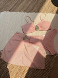 With Skirt Wrinkled Bandeau Bikini Female Swimsuit Women Swimwear Three-pieces Bikini Set Metal Ring Bathing Suit Swim Beachwear