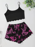Summer Pajamas Set for Women Nightwear Sexy Dragon Printed Vest Halter Top Shorts Suit Homewear Sleepwear Loungewear