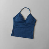 Women's Backless Yoga Sports Vest Neck Hanging Sexy Fitness Pilates Tight Long Top Gathered Sports Bra for Yoga