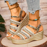 Golden Platform Gladiator Sandals for Women Summer Plus Size Height Increasing Sandals Woman Ankle Buckle Thick Sole Sandles 43
