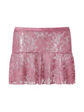 Summer Women Mini Skirts Floral Lace Sheer Elastic Waist A-line Skirt for Beach Vacation Club Cover-ups Streetwear