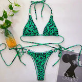 4 Colors Sexy Bikini Women Solid Leopard Bandage Halter Swimwear Swimsuit Female Beach Bikinis Set Bathing Suit Banadores Mujer